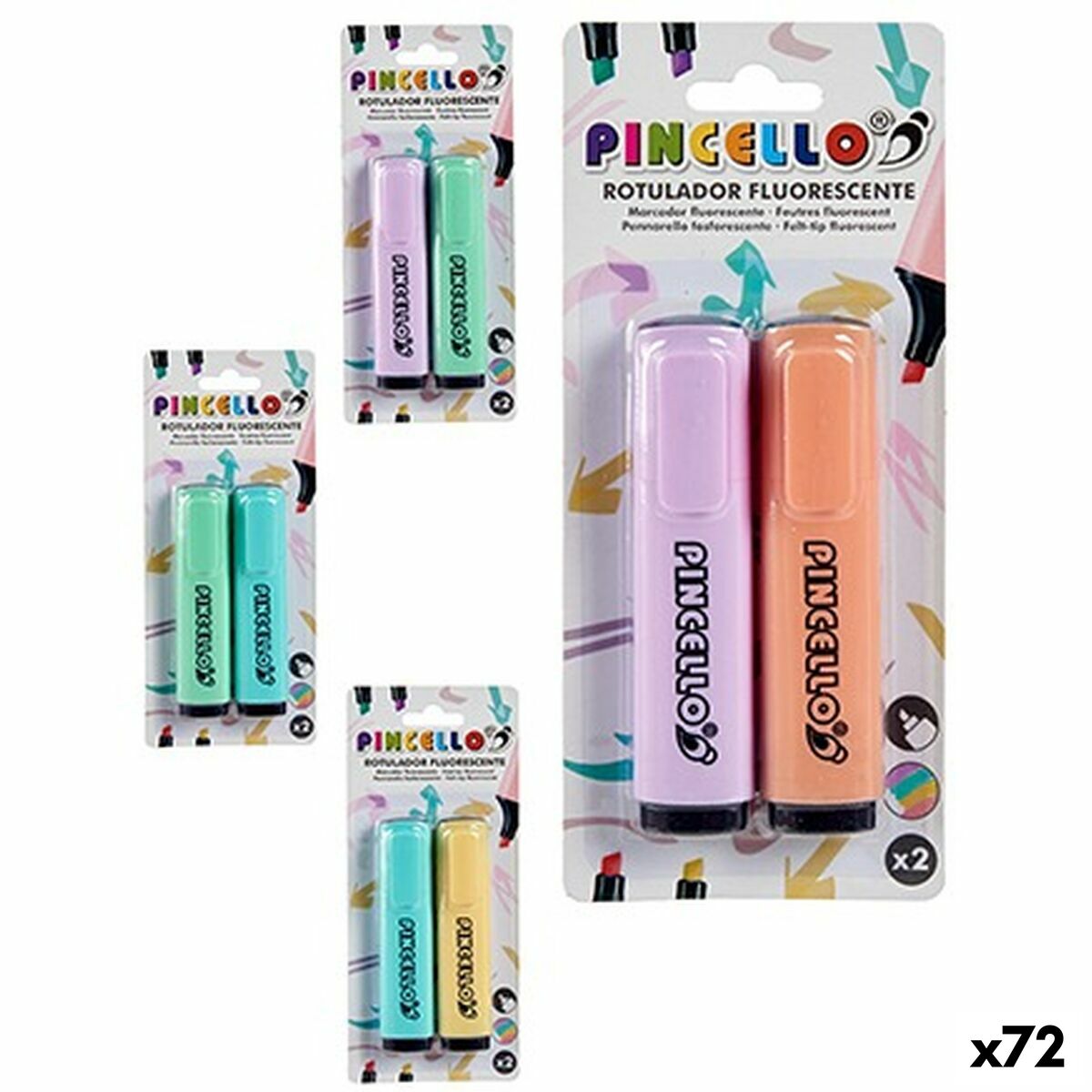 Överstrykningspenna Pincello AR1807536 AR1807536 Gul Grön Orange Lila Bakverk (72 Antal)-Kontor och Kontorsmaterial, Kulspetspennor, pennor och skrivverktyg-Pincello-peaceofhome.se