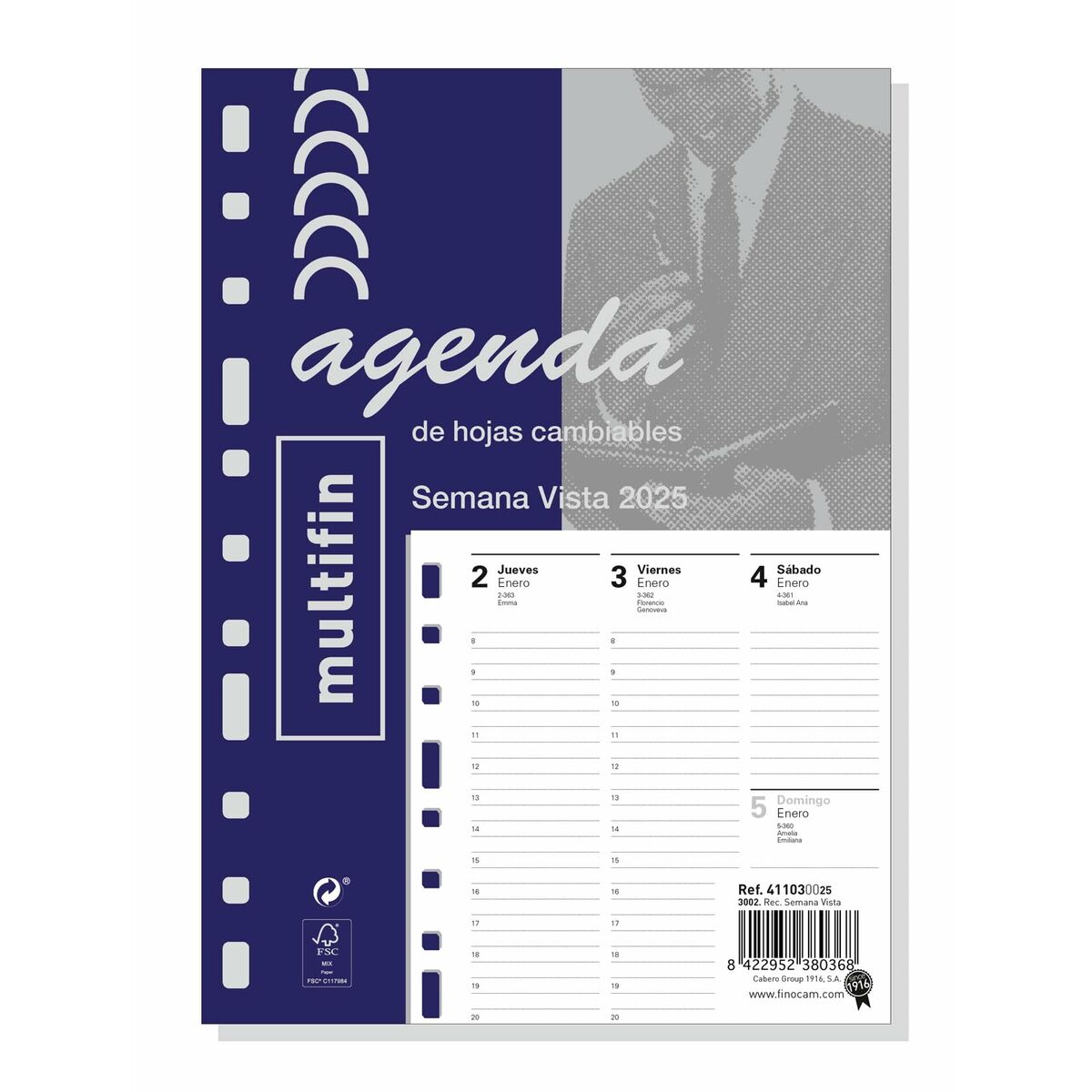 Påfyllning av agenda Finocam MULTIFIN 3002 2025 15,5 x 21,5 cm-Kontor och Kontorsmaterial, Kalendrar, dagböcker och personliga arrangörer-Finocam-peaceofhome.se