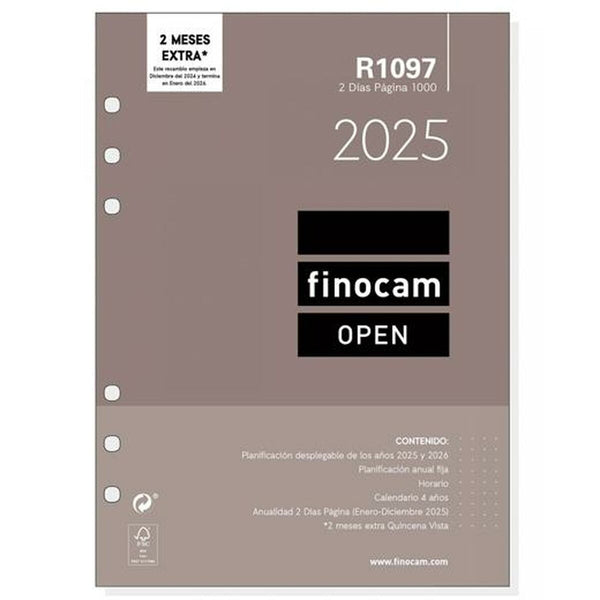 Påfyllning av agenda Finocam OPEN R1097 2025 15,5 x 21,5 cm-Kontor och Kontorsmaterial, Kalendrar, dagböcker och personliga arrangörer-Finocam-peaceofhome.se