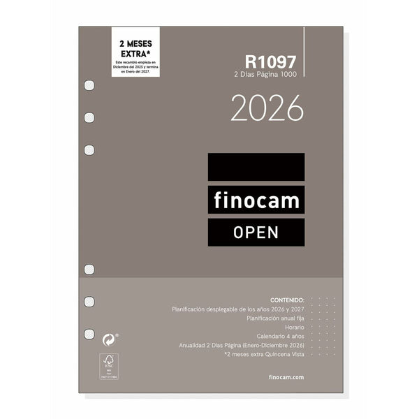 Påfyllning av agenda Finocam OPEN R1097 2026 15,5 x 21,5 cm-Kontor och Kontorsmaterial, Kalendrar, dagböcker och personliga arrangörer-Finocam-peaceofhome.se