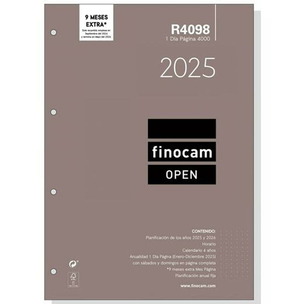 Påfyllning av agenda Finocam OPEN R4098 4000 A4 2025 21 x 29,7 cm-Kontor och Kontorsmaterial, Kalendrar, dagböcker och personliga arrangörer-Finocam-peaceofhome.se