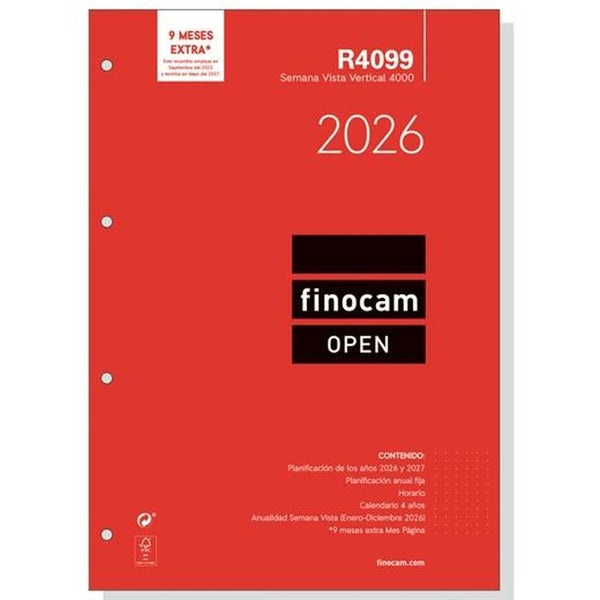 Påfyllning av agenda Finocam OPEN R4099 A4 2026 21 x 29,7 cm-Kontor och Kontorsmaterial, Kalendrar, dagböcker och personliga arrangörer-Finocam-peaceofhome.se