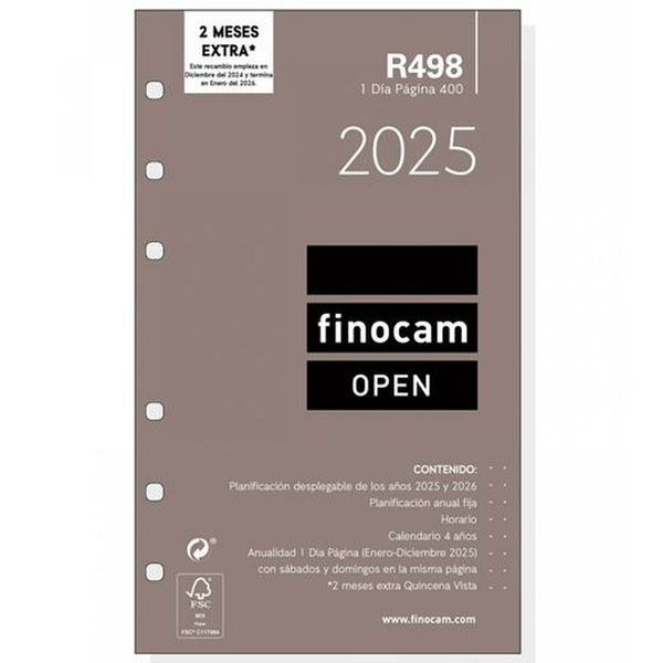 Påfyllning av agenda Finocam OPEN R498 400 2025 9,1 x 15,2 cm-Kontor och Kontorsmaterial, Kalendrar, dagböcker och personliga arrangörer-Finocam-peaceofhome.se