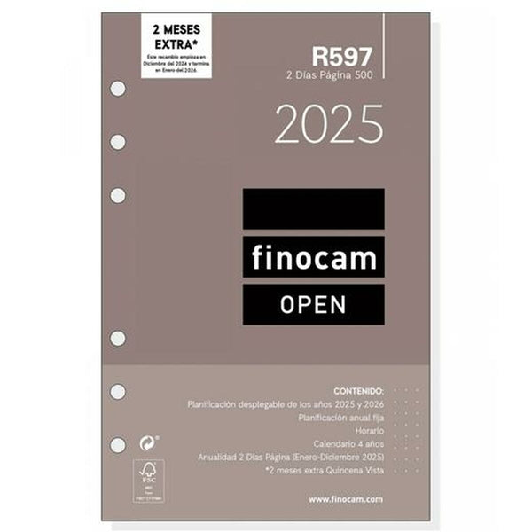 Påfyllning av agenda Finocam OPEN R597 2025 11,7 x 18,1 cm-Kontor och Kontorsmaterial, Kalendrar, dagböcker och personliga arrangörer-Finocam-peaceofhome.se