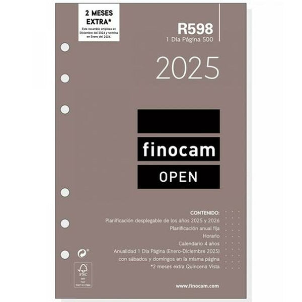 Påfyllning av agenda Finocam OPEN R598 500 2025 11,7 x 18,1 cm-Kontor och Kontorsmaterial, Kalendrar, dagböcker och personliga arrangörer-Finocam-peaceofhome.se