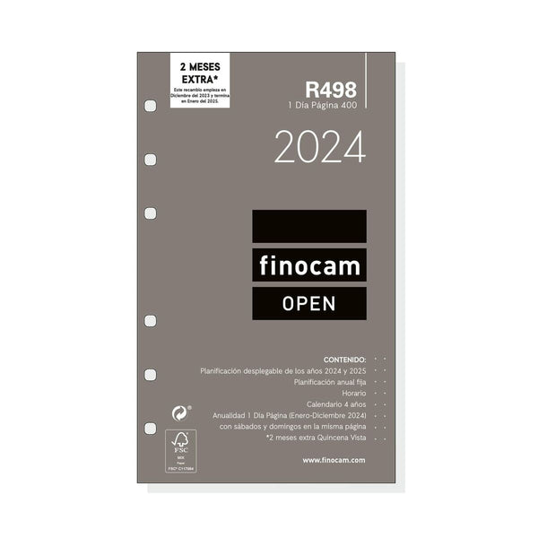 Påfyllning av agenda Finocam Open R498 2024 Vit 9,1 x 15,2 cm-Kontor och Kontorsmaterial, Kalendrar, dagböcker och personliga arrangörer-Finocam-peaceofhome.se