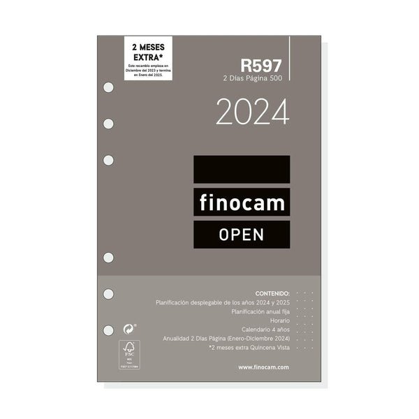 Påfyllning av agenda Finocam Open R597 2024 Vit 11,7 x 18,1 cm-Kontor och Kontorsmaterial, Kalendrar, dagböcker och personliga arrangörer-Finocam-peaceofhome.se
