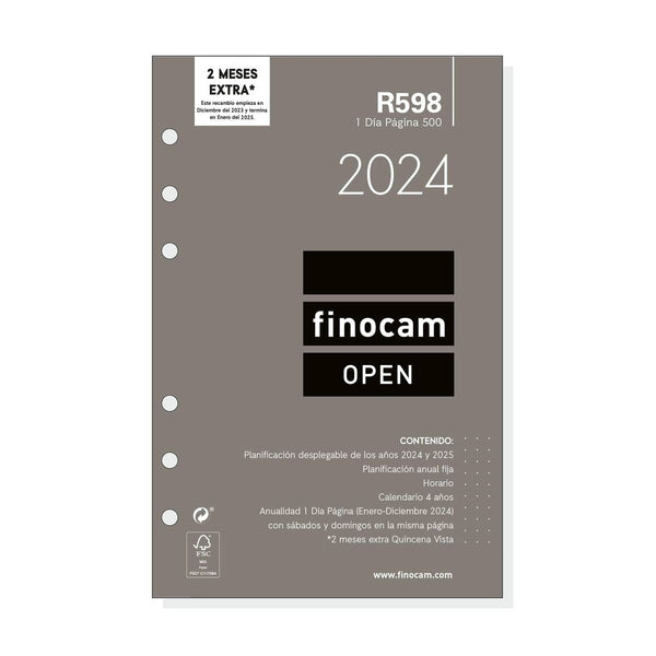 Påfyllning av agenda Finocam Open R598 2024 Vit 11,7 x 18,1 cm-Kontor och Kontorsmaterial, Kalendrar, dagböcker och personliga arrangörer-Finocam-peaceofhome.se
