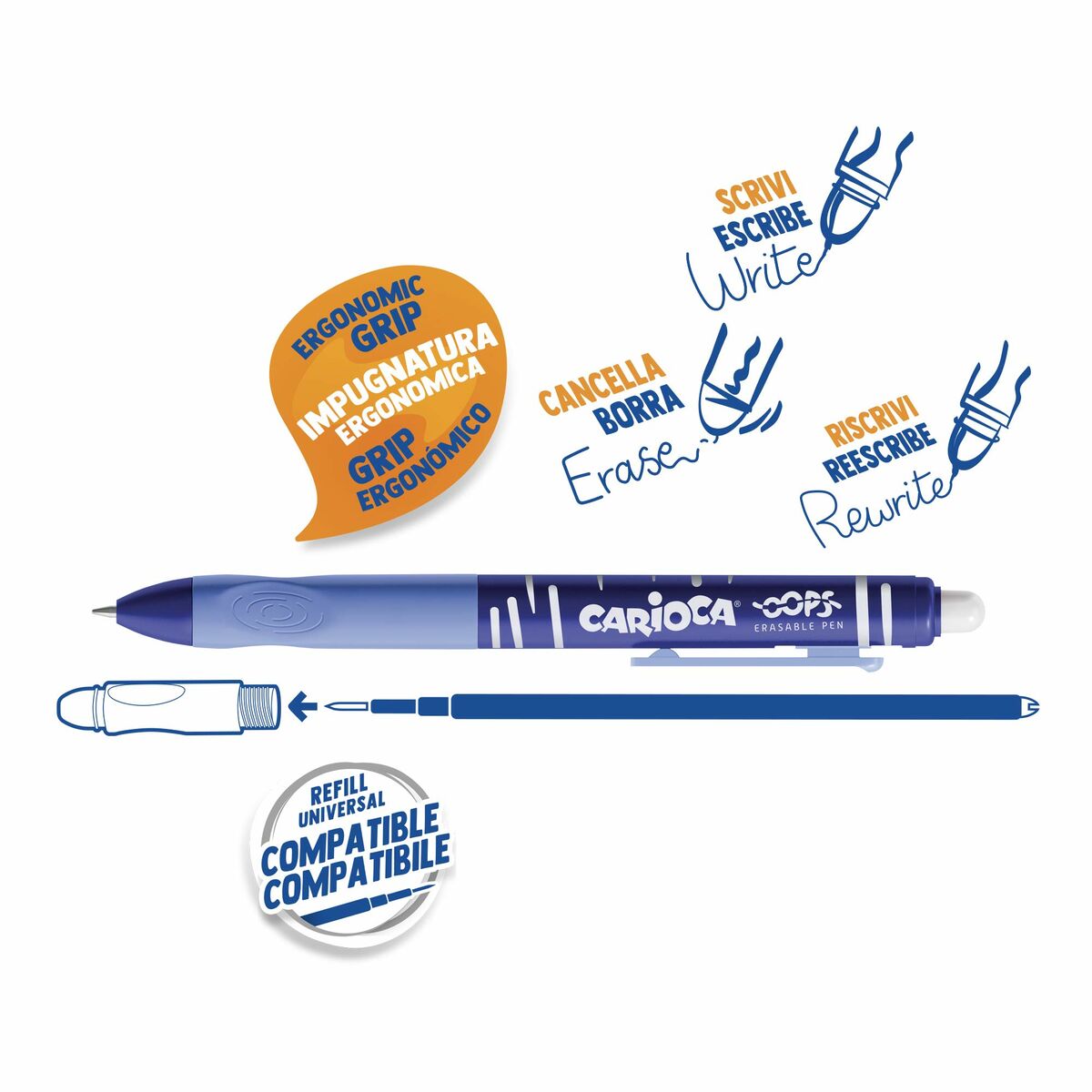 Penna Carioca Oops Blå 0,7 mm (12 Delar)-Kontor och Kontorsmaterial, Kulspetspennor, pennor och skrivverktyg-Carioca-peaceofhome.se