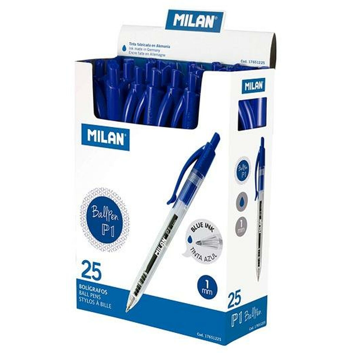 Penna Milan P1 Blå 1 mm (25 Delar)-Kontor och Kontorsmaterial, Kulspetspennor, pennor och skrivverktyg-Milan-peaceofhome.se