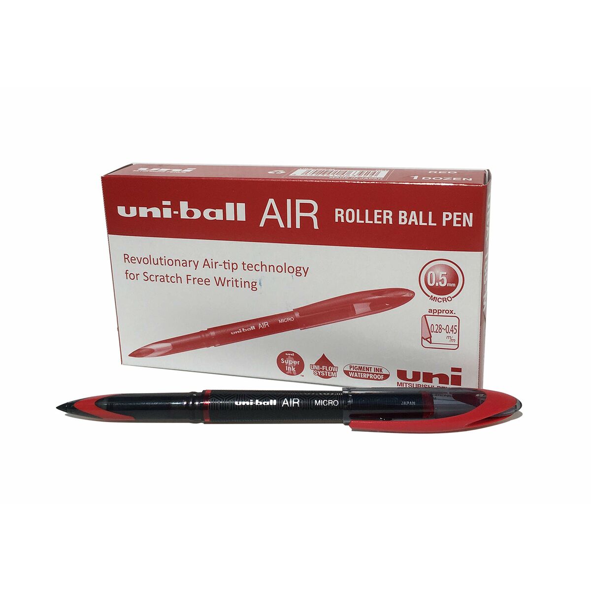 Penna för flytande bläck Uni-Ball Air Micro UBA-188-M Röd 0,5 mm (12 Delar)-Kontor och Kontorsmaterial, Kulspetspennor, pennor och skrivverktyg-Uni-Ball-peaceofhome.se