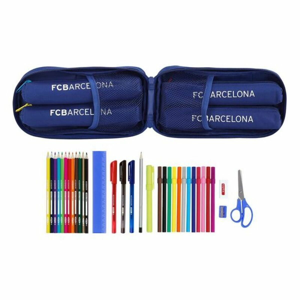 Pennfodral Ryggsäck F.C. Barcelona Blå 12 x 23 x 5 cm (33 Delar)-Kontor och Kontorsmaterial, Skol- och utbildningsmaterial-F.C. Barcelona-peaceofhome.se
