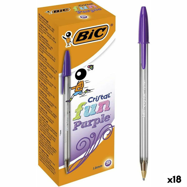 Pennset Bic Cristal Fun Violett 1,6 mm (18 antal)-Kontor och Kontorsmaterial, Kulspetspennor, pennor och skrivverktyg-Bic-peaceofhome.se