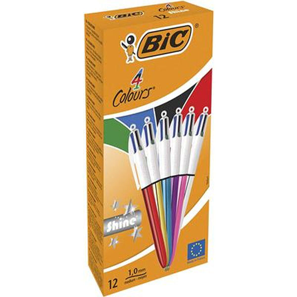 Pennset Bic Shine Silver Vit Multicolour (12 Delar)-Kontor och Kontorsmaterial, Kulspetspennor, pennor och skrivverktyg-Bic-peaceofhome.se