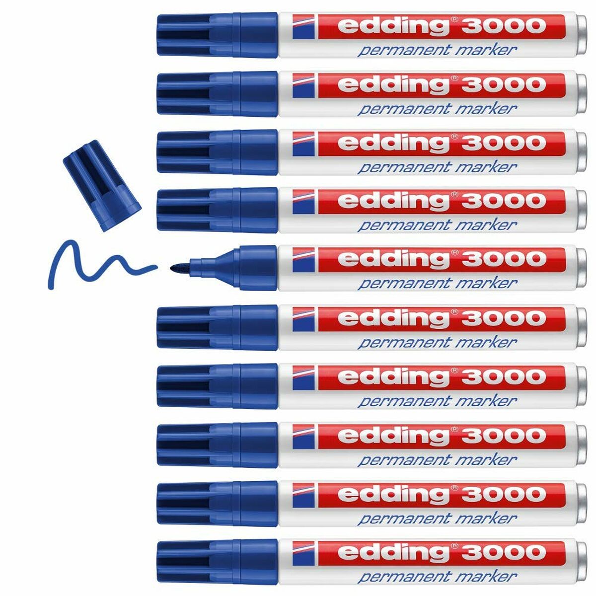 Permanent markörpenna Edding 3000 Blå (10 antal)-Kontor och Kontorsmaterial, Kulspetspennor, pennor och skrivverktyg-Edding-peaceofhome.se