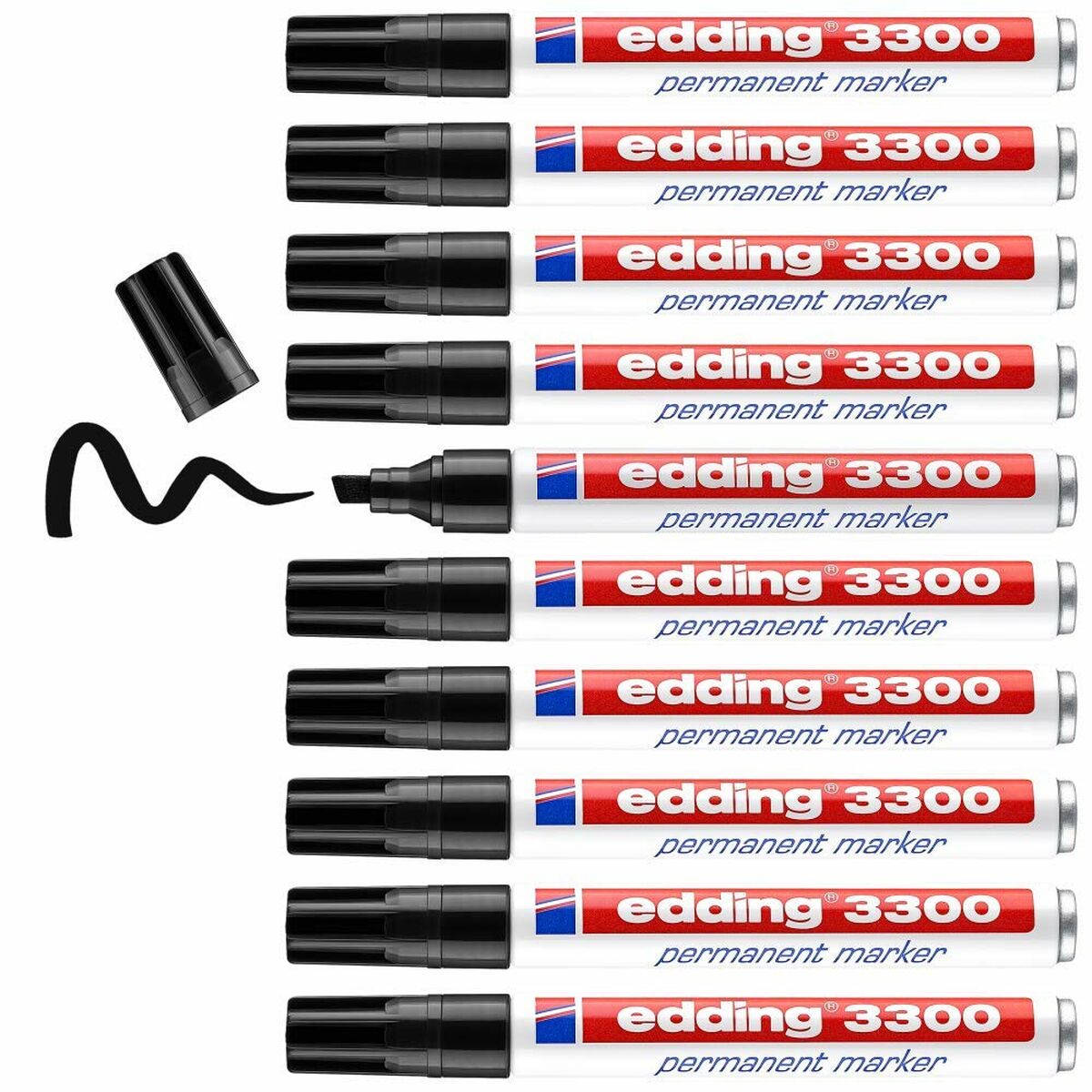 Permanent markörpenna Edding 3300 Svart (10 antal)-Kontor och Kontorsmaterial, Kulspetspennor, pennor och skrivverktyg-Edding-peaceofhome.se