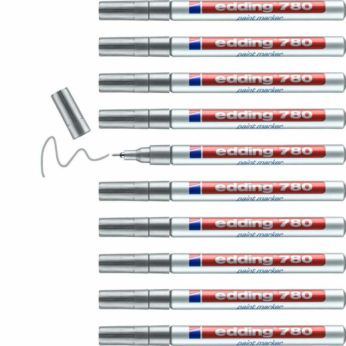 Permanent markörpenna Edding 780 Silvrig (10 antal)-Kontor och Kontorsmaterial, Kulspetspennor, pennor och skrivverktyg-Edding-peaceofhome.se