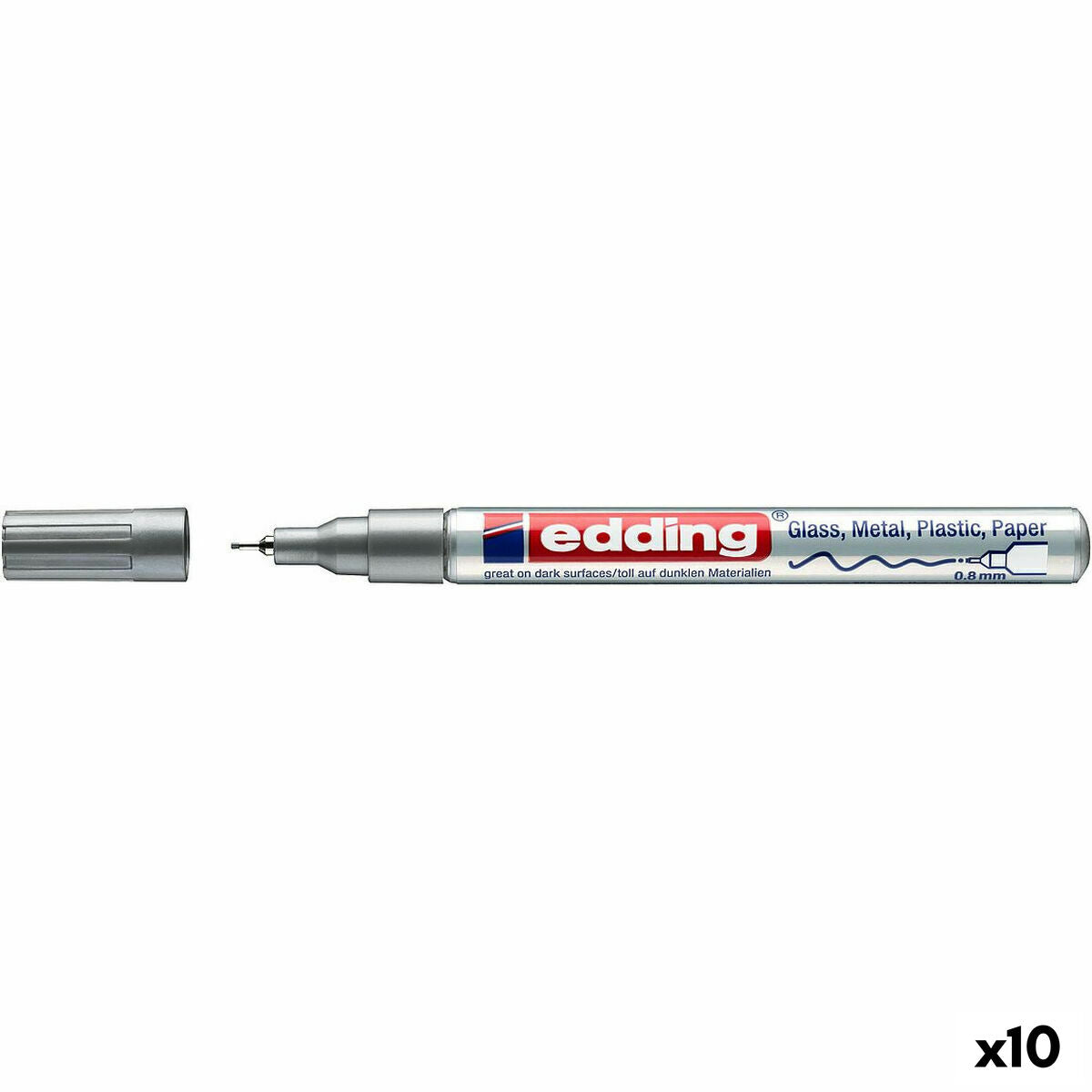 Permanent markörpenna Edding 780 Silvrig (10 antal)-Kontor och Kontorsmaterial, Kulspetspennor, pennor och skrivverktyg-Edding-peaceofhome.se