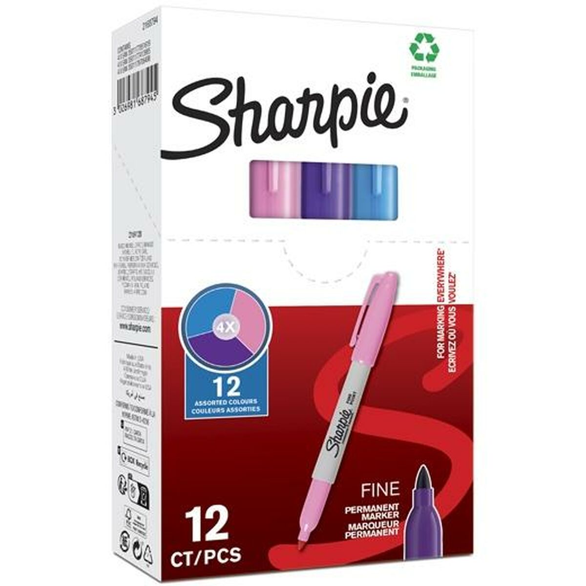 Permanent markörpenna Sharpie Purpur Rosa Turkos (12 antal)-Kontor och Kontorsmaterial, Kulspetspennor, pennor och skrivverktyg-Sharpie-peaceofhome.se