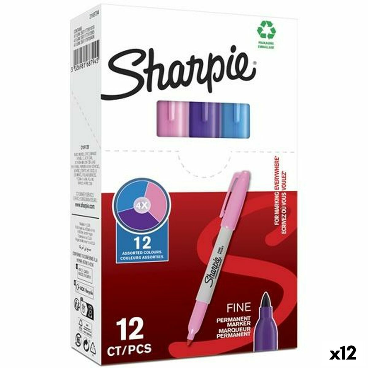 Permanent markörpenna Sharpie Purpur Rosa Turkos (12 antal)-Kontor och Kontorsmaterial, Kulspetspennor, pennor och skrivverktyg-Sharpie-peaceofhome.se