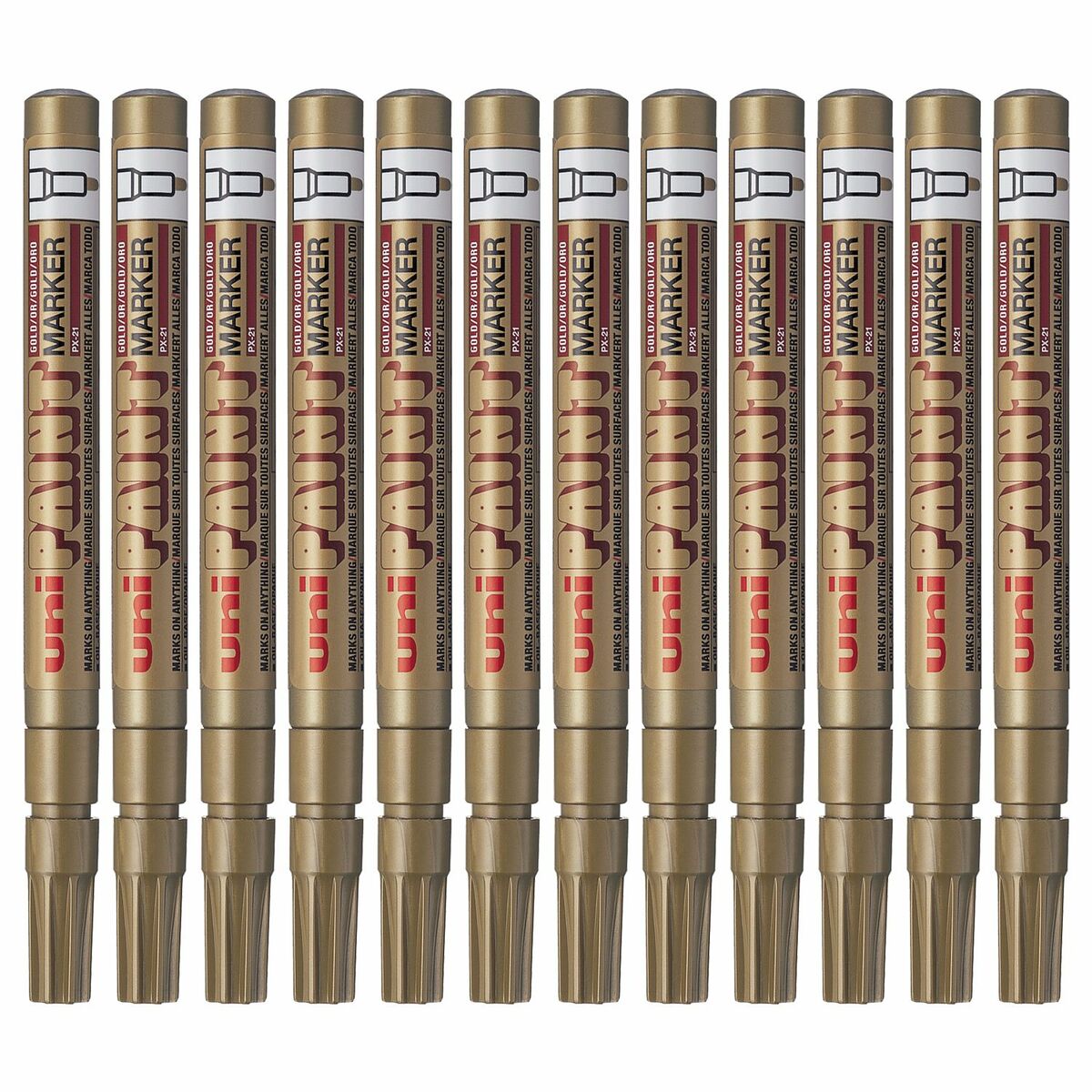 Permanent markörpenna Uni-Ball Paint PX-21L Gyllene 12 Delar-Kontor och Kontorsmaterial, Kulspetspennor, pennor och skrivverktyg-Uni-Ball-peaceofhome.se