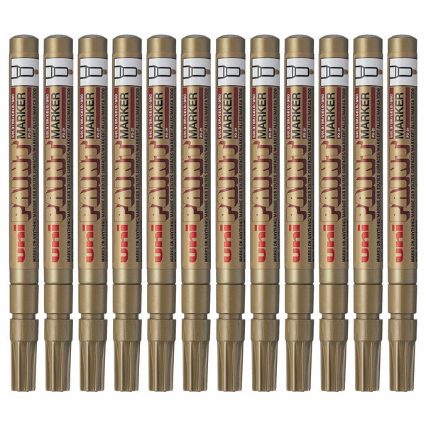 Permanent markörpenna Uni-Ball Paint PX-21L Gyllene 12 Delar-Kontor och Kontorsmaterial, Kulspetspennor, pennor och skrivverktyg-Uni-Ball-peaceofhome.se