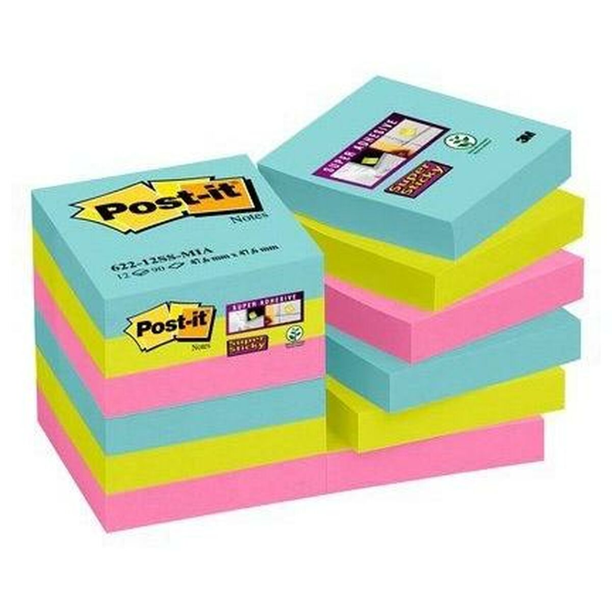 Post-it-set Post-it Super Sticky Multicolour 12 Delar 47,6 x 47,6 mm (2 antal)-Kontor och Kontorsmaterial, Pappersprodukter för kontoret-Post-it-peaceofhome.se