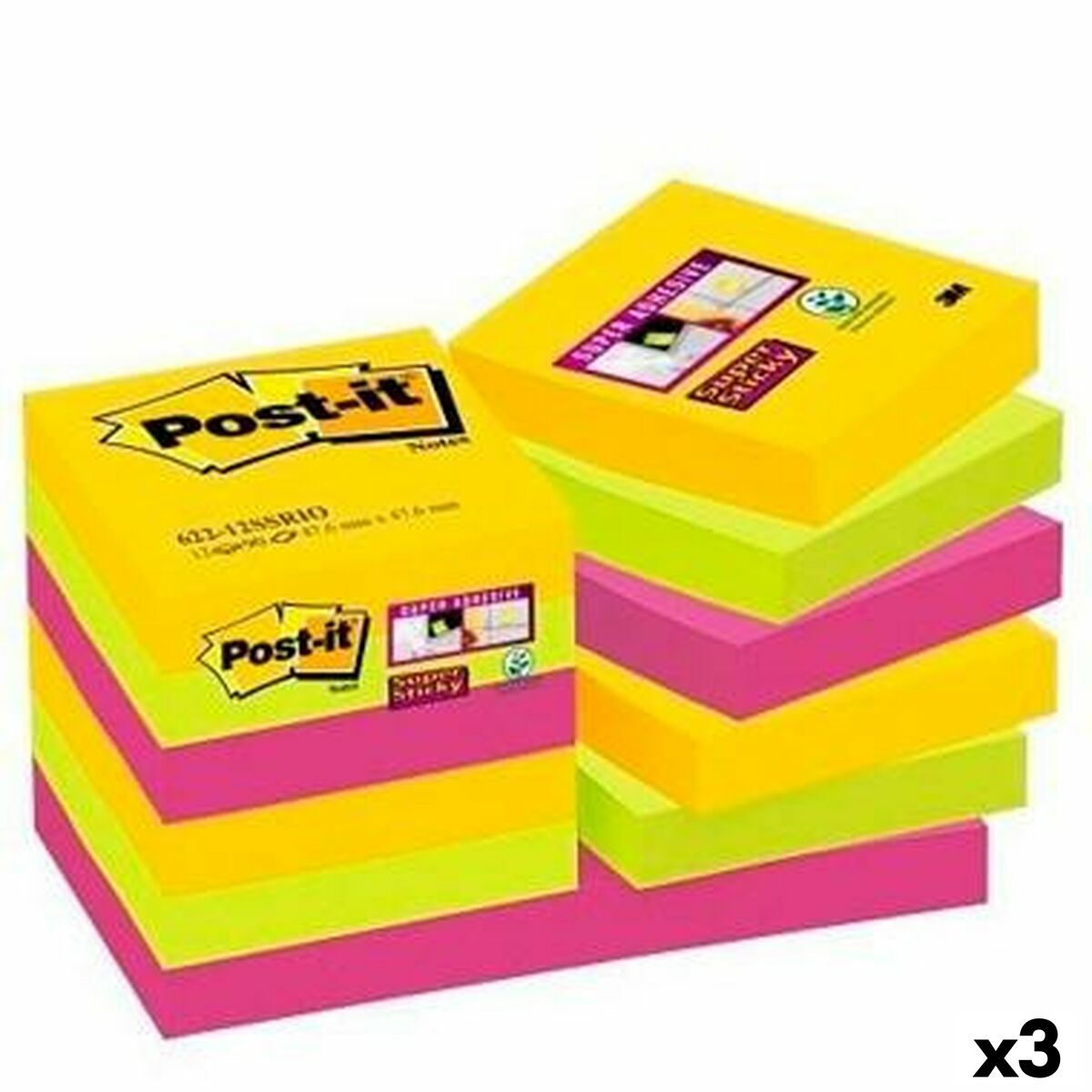 Post-it-set Post-it Super Sticky Multicolour 47,6 x 47,6 mm (3 antal)-Kontor och Kontorsmaterial, Pappersprodukter för kontoret-Post-it-peaceofhome.se