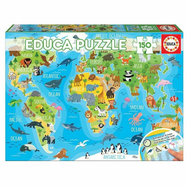 Pussel Educa Animals Map (150 pcs)-Leksaker och spel, Pussel och hjärngrupper-Educa-peaceofhome.se