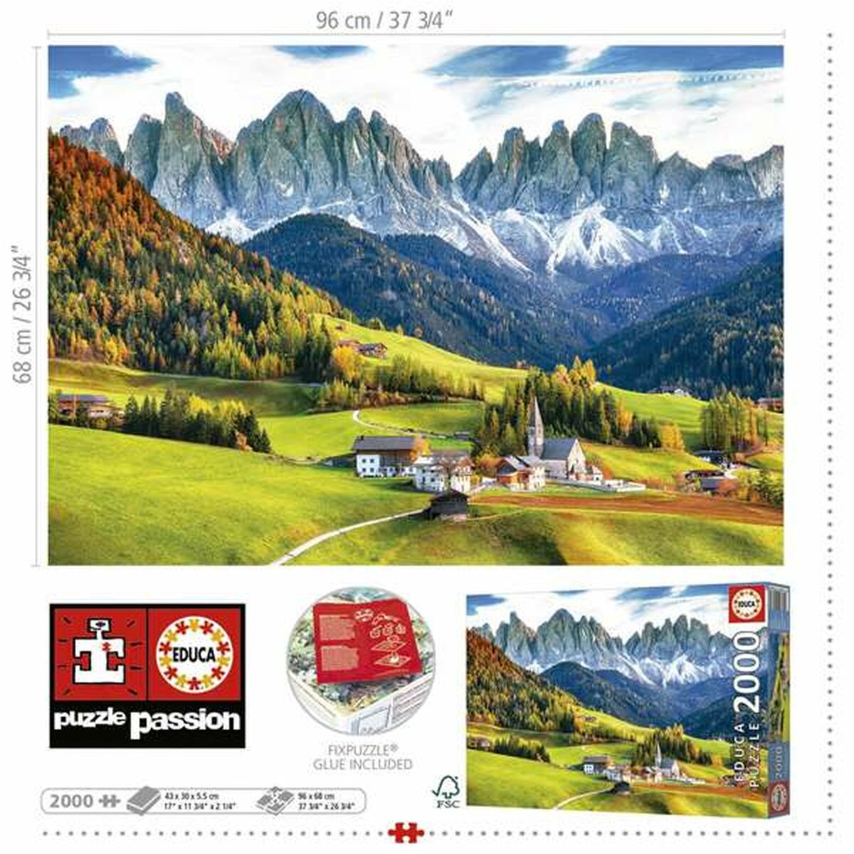 Pussel Educa Autumn in the Dolomites 2000 Delar-Leksaker och spel, Pussel och hjärngrupper-Educa-peaceofhome.se