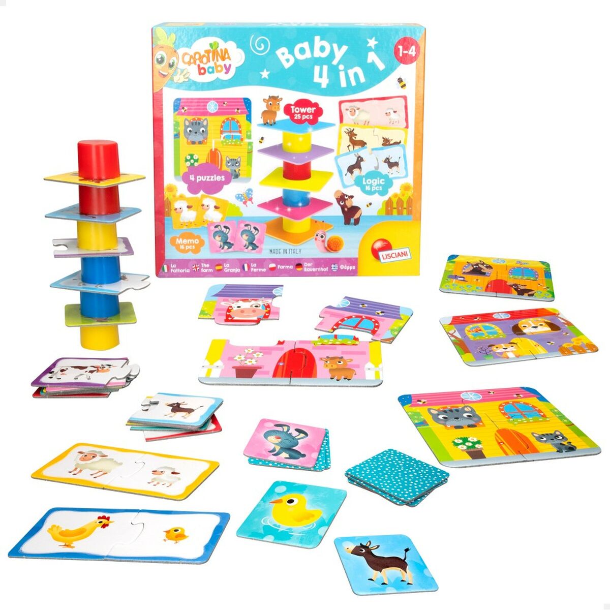 Pussel Lisciani Giochi Carotina Baby 16 x 1 x 16,5 cm Bondgård 4-i-1 (12 antal)-Leksaker och spel, Pussel och hjärngrupper-Lisciani Giochi-peaceofhome.se