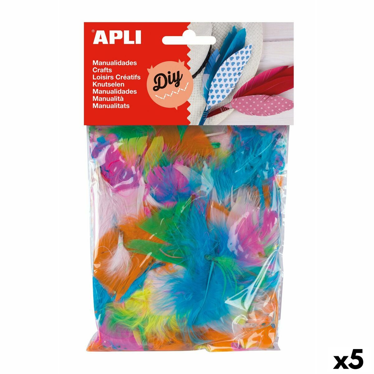 Pysselmaterial Apli Fjädrar Multicolour 14 g (5 antal)-Kontor och Kontorsmaterial, konst och hantverk-Apli-peaceofhome.se