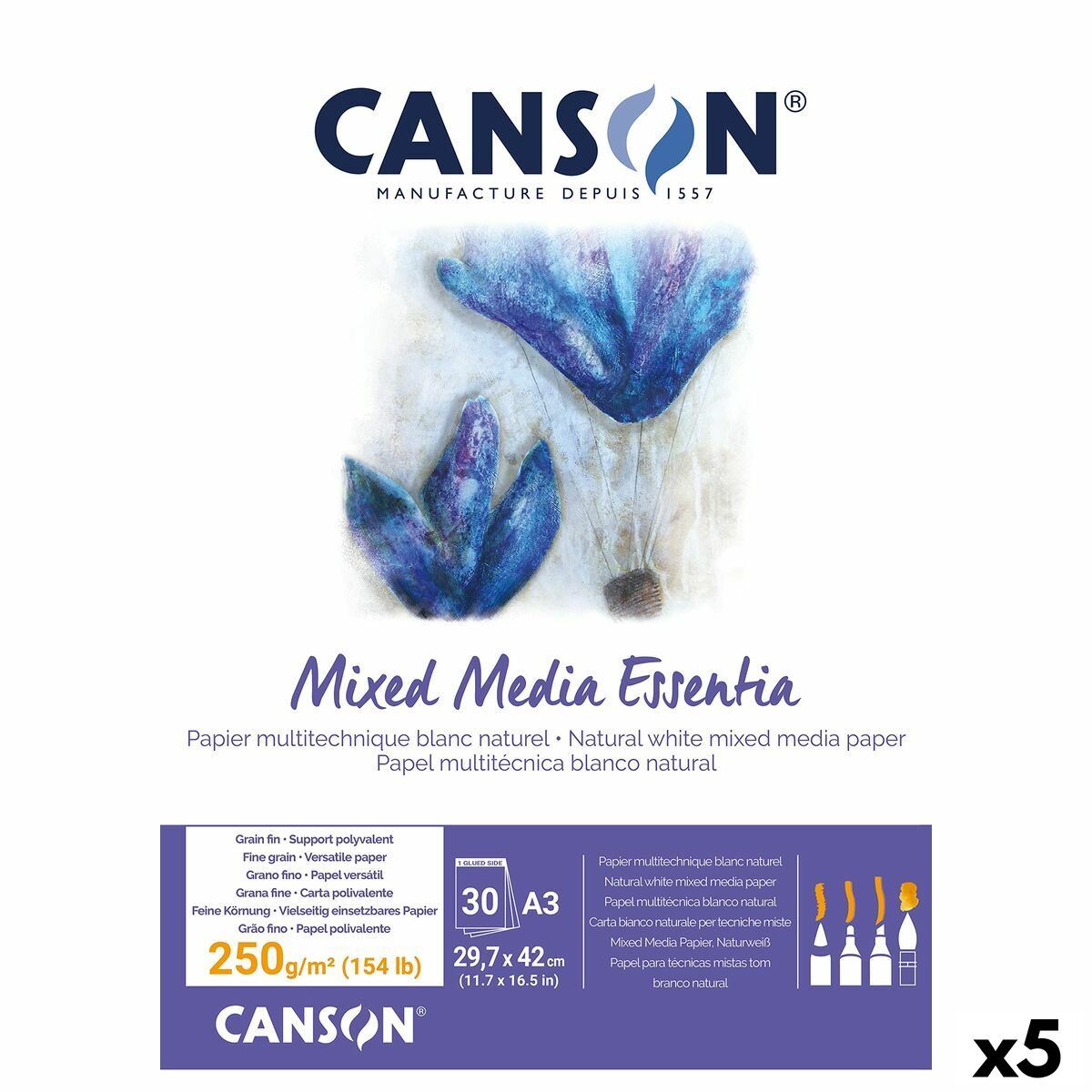 Ritblock Canson Vit Naturell A3 5 antal 30 Blad 250 g/m²-Hem och matlagning, Sömnad och hantverk-Canson-peaceofhome.se