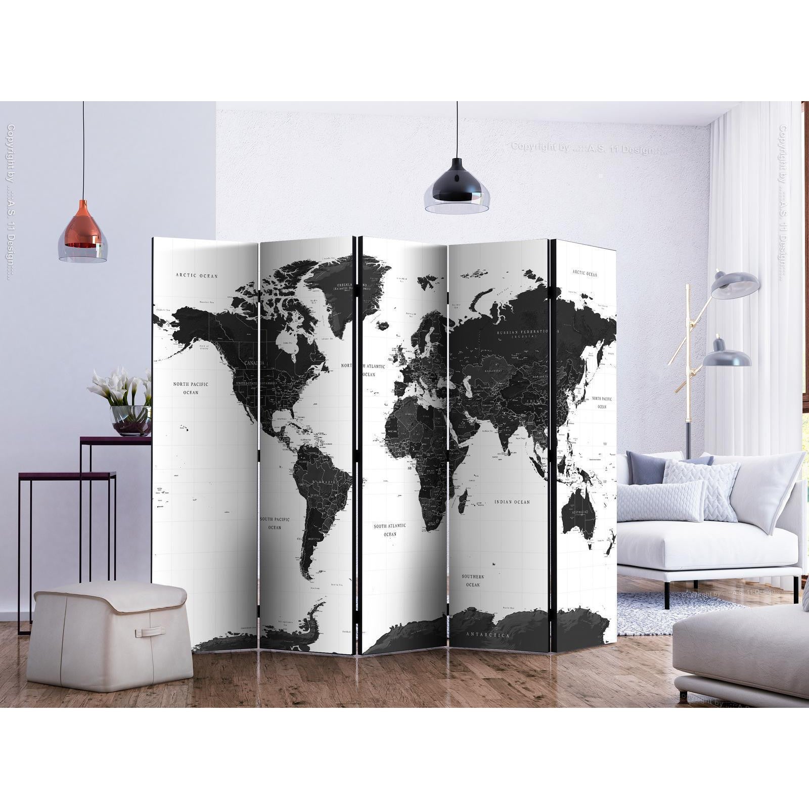 Rumsavdelare - Black and White Map II-Rumsavdelare-Artgeist-peaceofhome.se