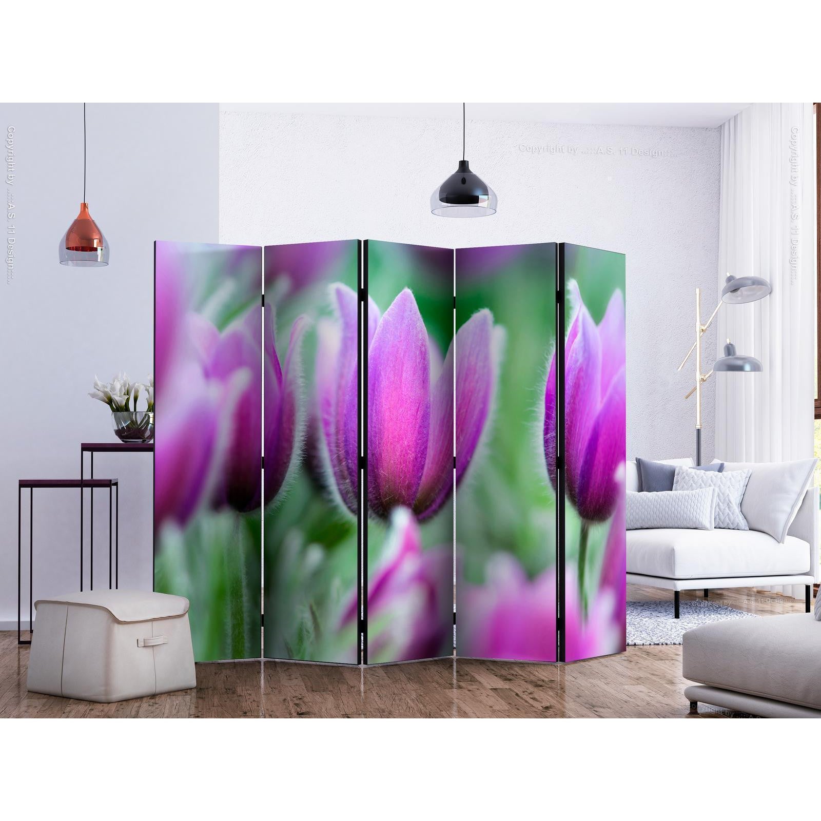 Rumsavdelare / Skärmvägg - Purple spring tulips II-Rumsavdelare-Artgeist-peaceofhome.se