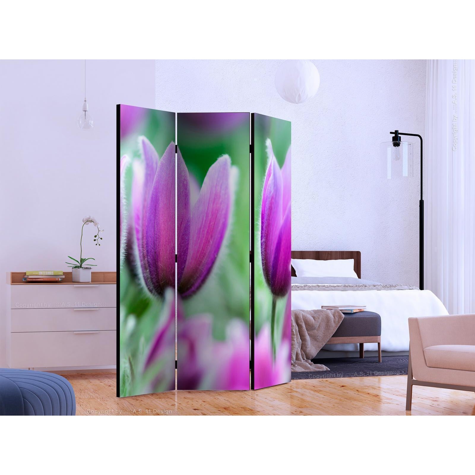 Rumsavdelare / Skärmvägg - Purple spring tulips-Rumsavdelare-Artgeist-peaceofhome.se