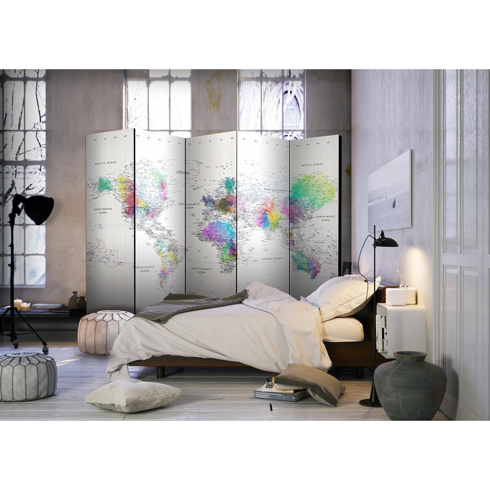 Rumsavdelare - White-colorful world map-Rumsavdelare-Artgeist-peaceofhome.se