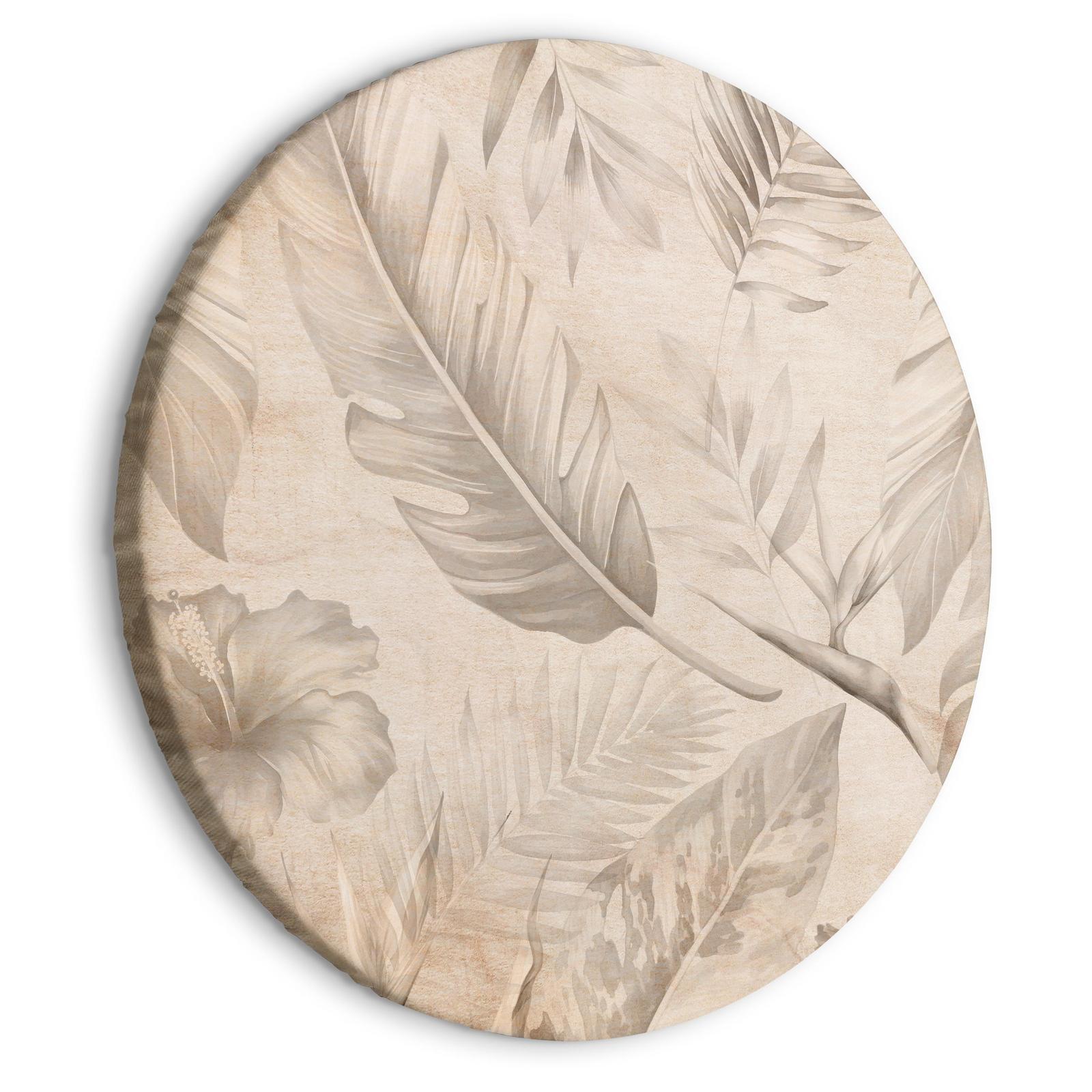 Rund tavla - A multitude of exotic leaves and flowers - A subtle composition of tropical plant species maintained in sepia tones/Tropics in sepia-Runda tavlor-Artgeist-peaceofhome.se