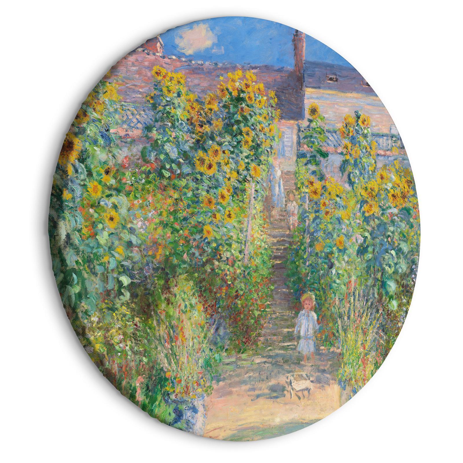 Rund tavla - Claude Monet’s Garden at Vétheuil - Farmhouse With Sunflowers-Runda tavlor-Artgeist-peaceofhome.se