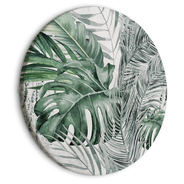 Rund tavla - Exotic flora - A variety of tropical vegetation in shades of celadon and sage green/Dense jungle-Runda tavlor-Artgeist-peaceofhome.se