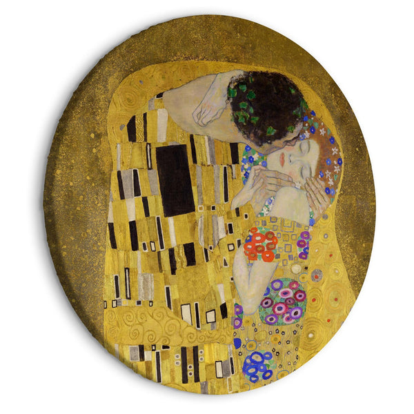 Rund tavla - Kiss - Gustav Klimt - A Couple in Love in a Passionate Embrace-Runda tavlor-Artgeist-peaceofhome.se