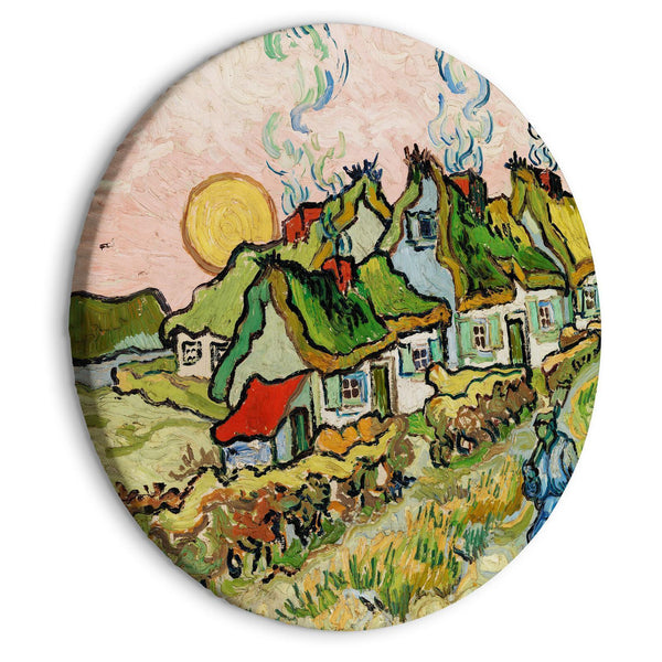 Rund tavla - Thatched Cottages in the Sunshine Reminiscence of the North (Vincent van Gogh)-Runda tavlor-Artgeist-peaceofhome.se
