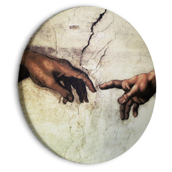 Rund tavla - The Creation of Adam - hands from a fresco by Michelangelo-Runda tavlor-Artgeist-peaceofhome.se