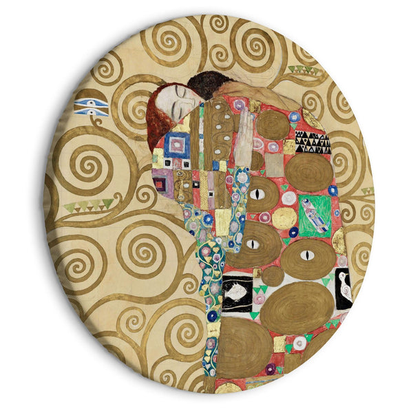 Rund tavla - The Fulfillment of Gustav Klimt - An Abstract Portrait of a Couple in an Embrace-Runda tavlor-Artgeist-peaceofhome.se