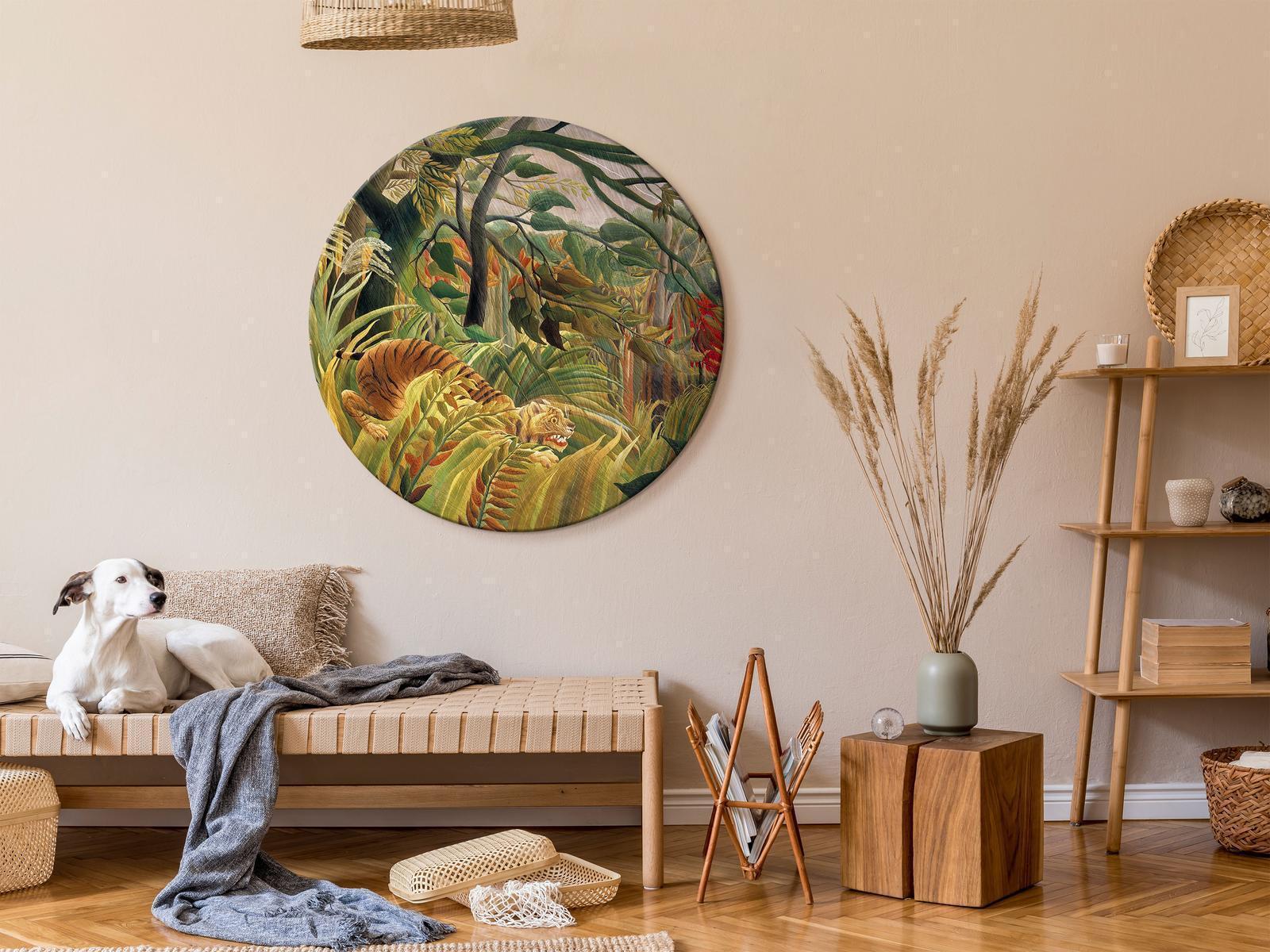 Rund tavla - Tiger in a Tropical Storm (Henri Rousseau)-Runda tavlor-Artgeist-peaceofhome.se