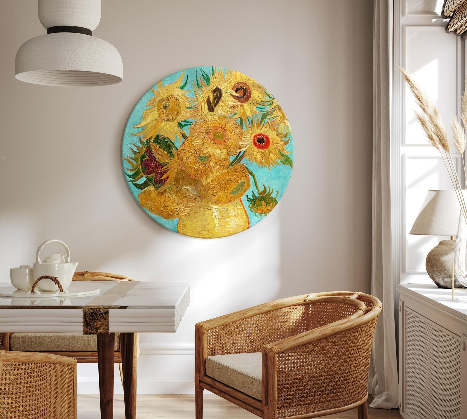 Rund tavla - Vase with Twelve Sunflowers (Vincent van Gogh)-Runda tavlor-Artgeist-peaceofhome.se