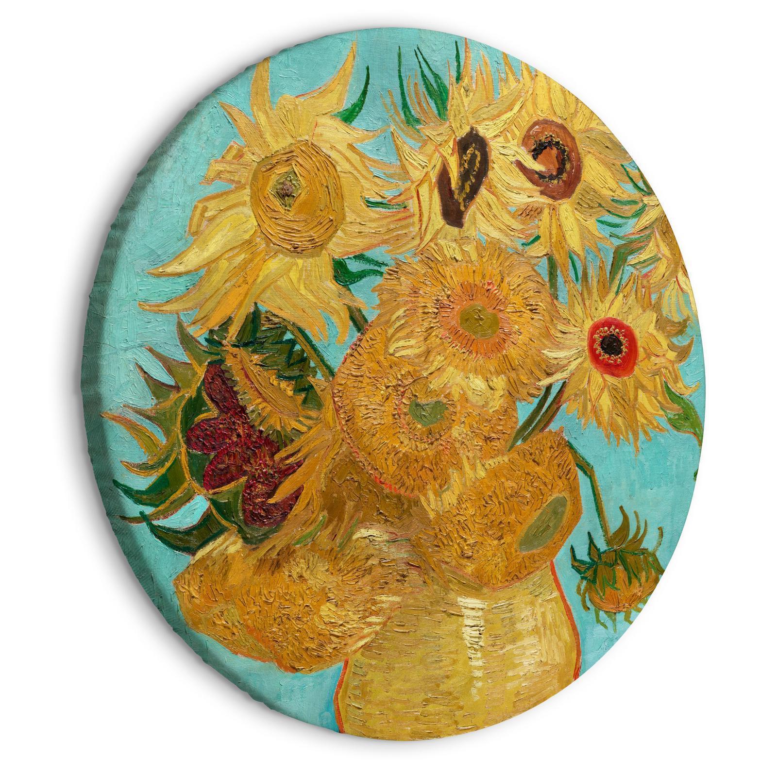 Rund tavla - Vase with Twelve Sunflowers (Vincent van Gogh)-Runda tavlor-Artgeist-peaceofhome.se