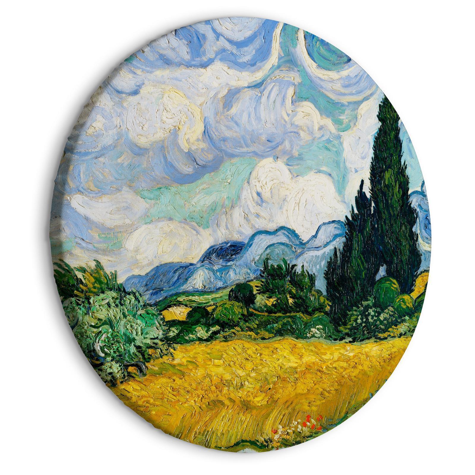 Rund tavla - Vincent Van Gogh - A Landscape With a Yellow Field of Chrysanthemum and a Cypress Tree-Runda tavlor-Artgeist-peaceofhome.se