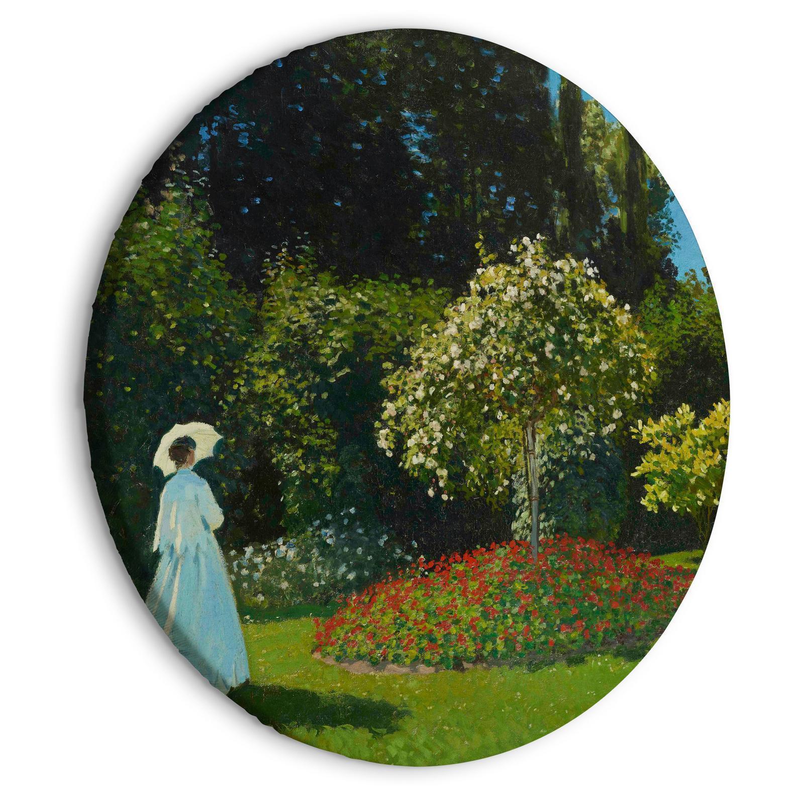 Rund tavla - Woman in the Garden by Claude Monet - A Landscape of Vegetation in Spring-Runda tavlor-Artgeist-peaceofhome.se