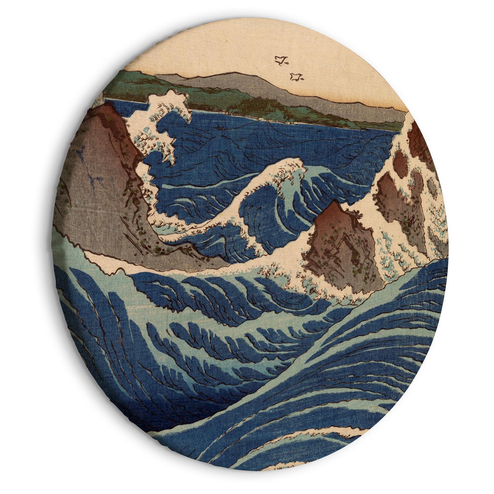 Rund tavla - Woodcut Utagawa Hiroshige - Great Blue Wave-Runda tavlor-Artgeist-peaceofhome.se